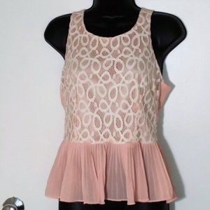 Peach Lace Sleeveless Blouse Top